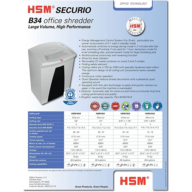 SECURIO B32c, 17-19 Sheets, Cross-Cut, 21.7-Gallon Capacity Continuous Operation Shredder