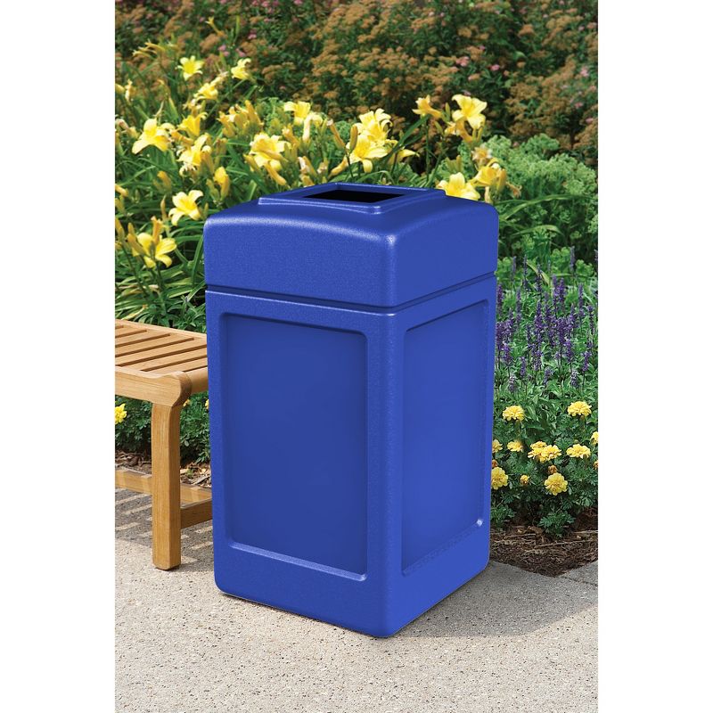 Commercial Zone 732101 Open-Top Indoor/Outdoor Square 42 Gallon Large Waste Trash Container Bin, Blue