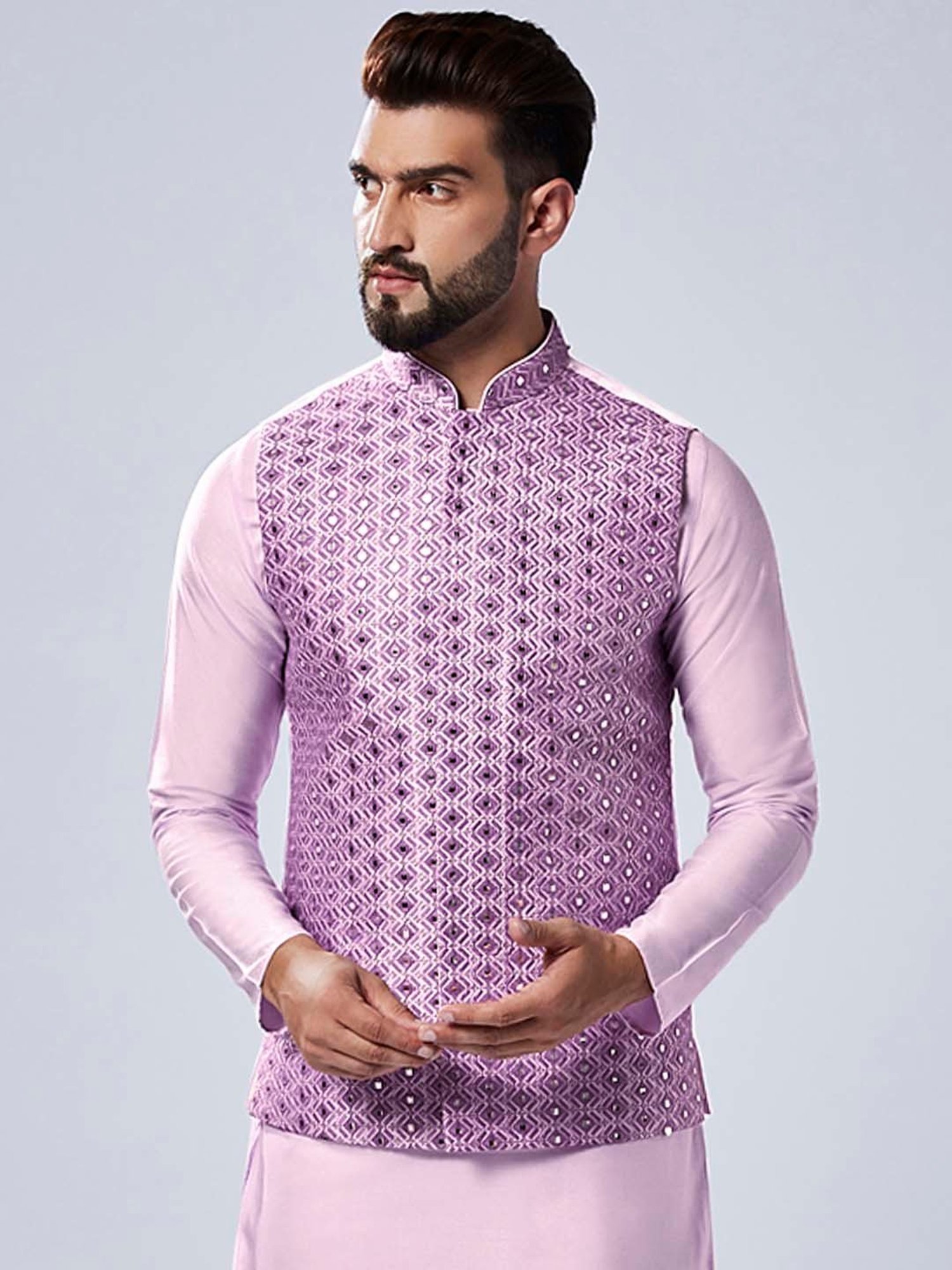 KISAH Lavender Regular Fit Embellished Nehru Jacket