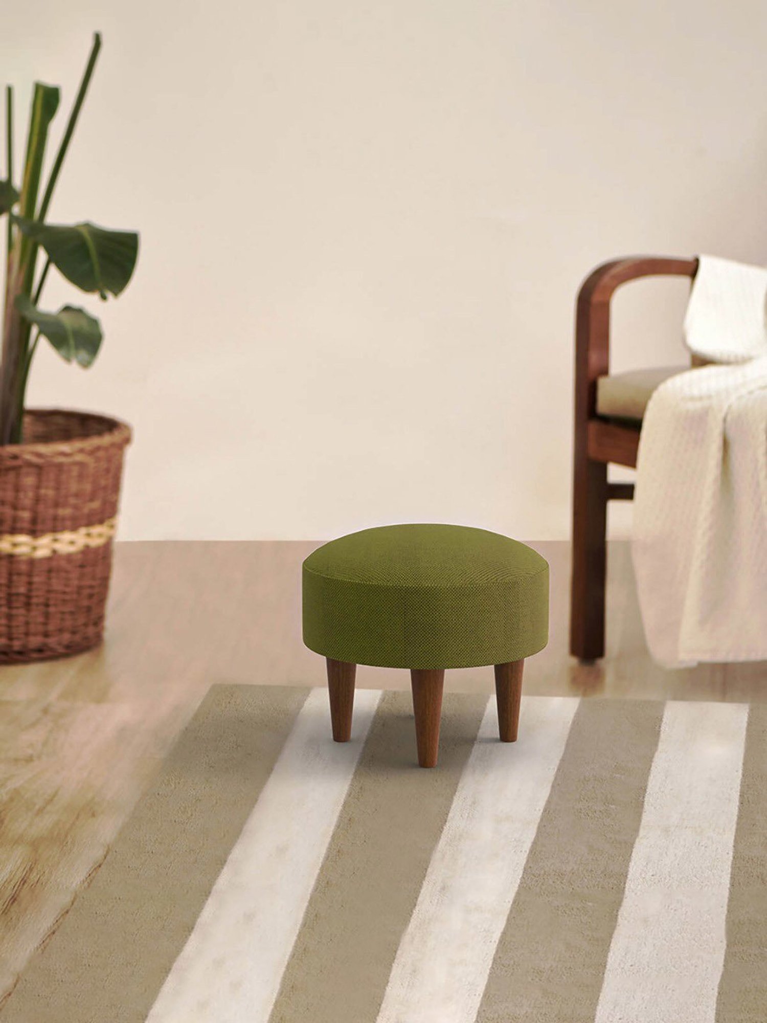 Chumbak Begum Savanna Solid Green Wood Foot Rest Ottoman