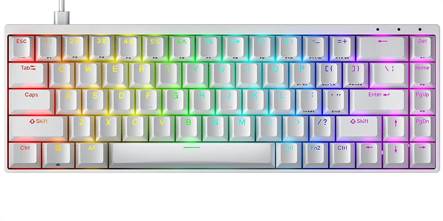 Durgod Hades 68 RGB Mechanical Gaming Keyboard - 65% Layout - Cherry Profile - NKRO - USB Type C - Aluminium Chassis (Gateron Silent Brown, White PBT)