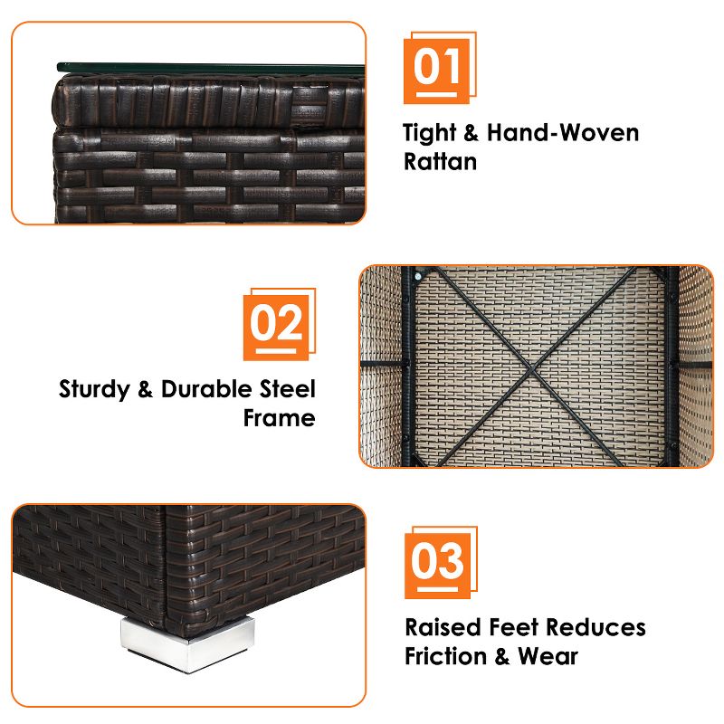 7PCS Patio Rattan Furniture Set Sectional Sofa Cushioned Glass Table Steel Frame