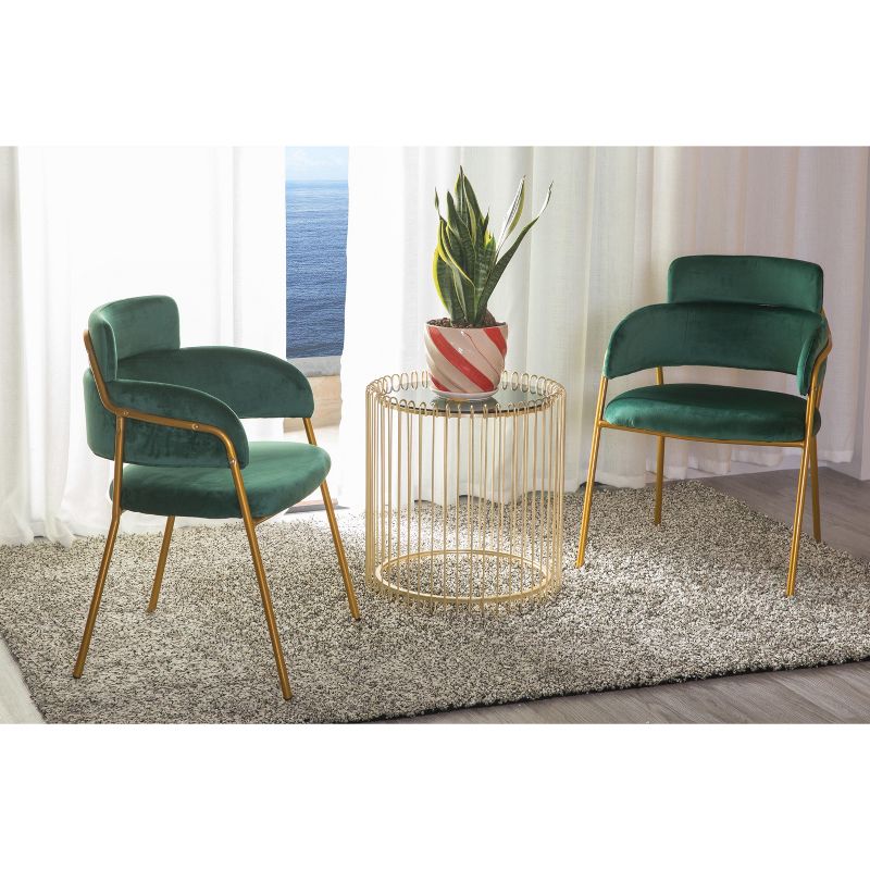 Bold Tones Modern Green Velvet Fabric Upholstered Accent Arm Chair with Gold Metal Legs