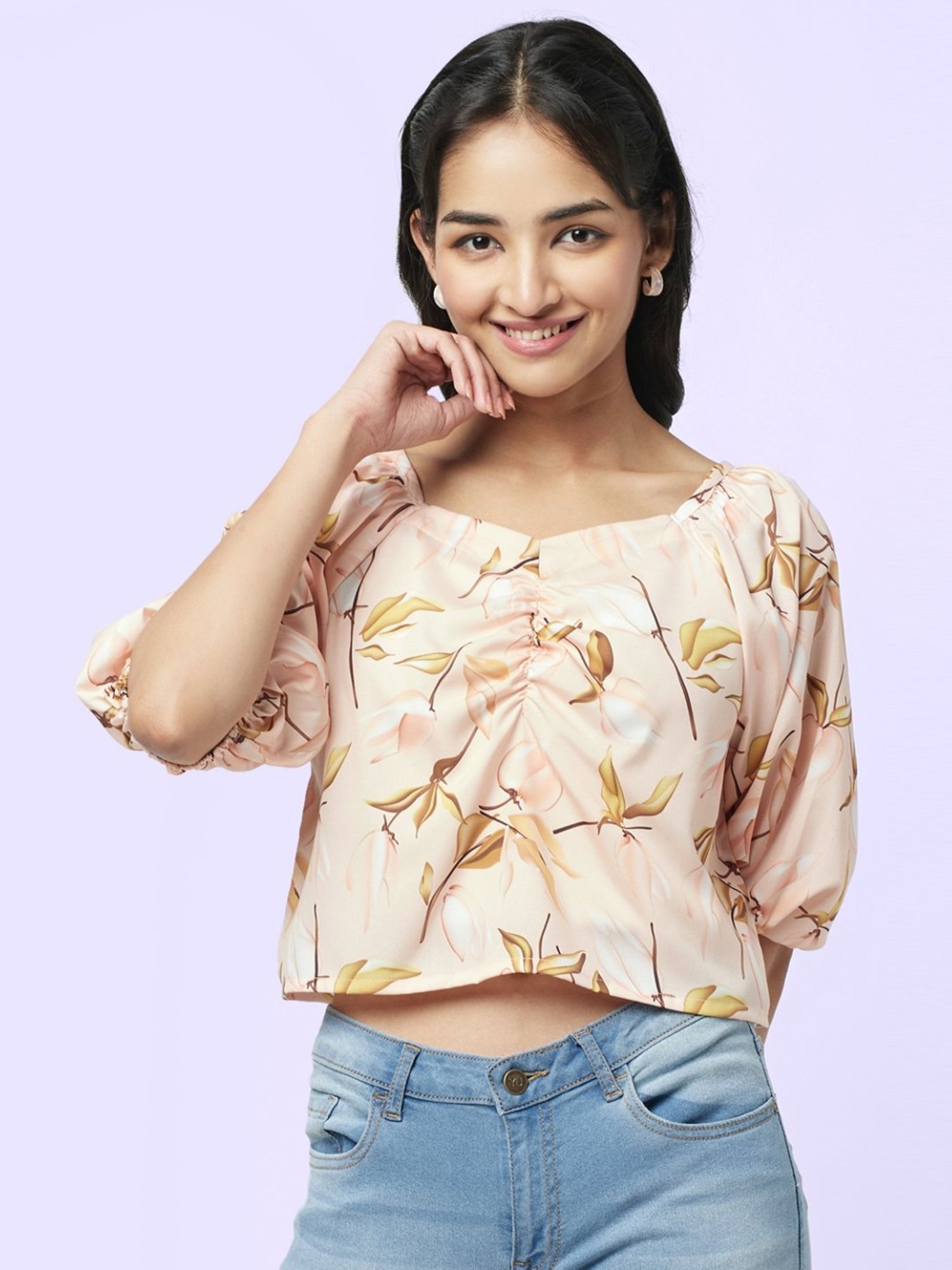 YU by Pantaloons Cream Printed Top