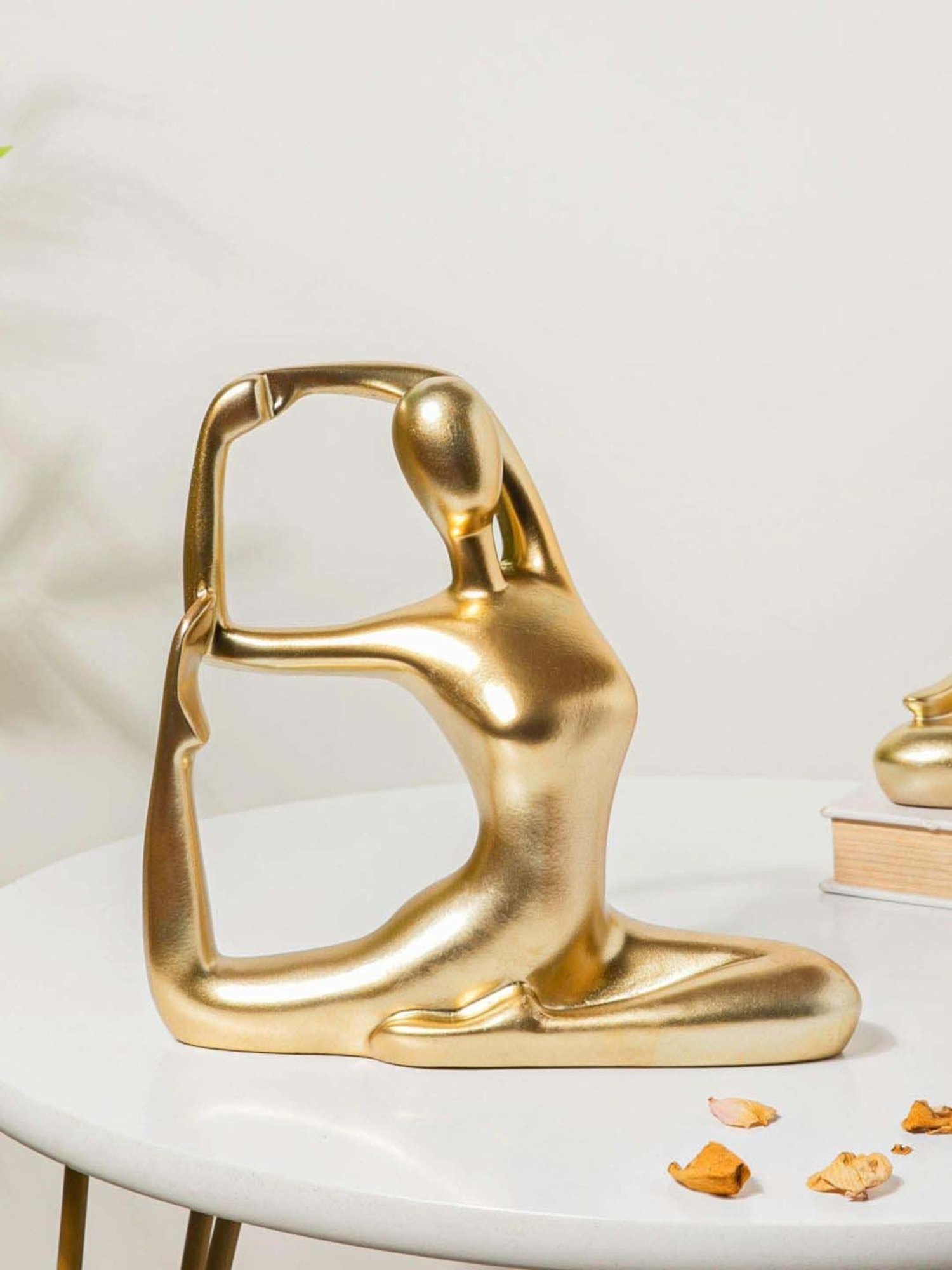 Nestasia Artisanal Stunning Golden Resin Made Showpiece Sitting In Pigeon Pose For Home Decoration