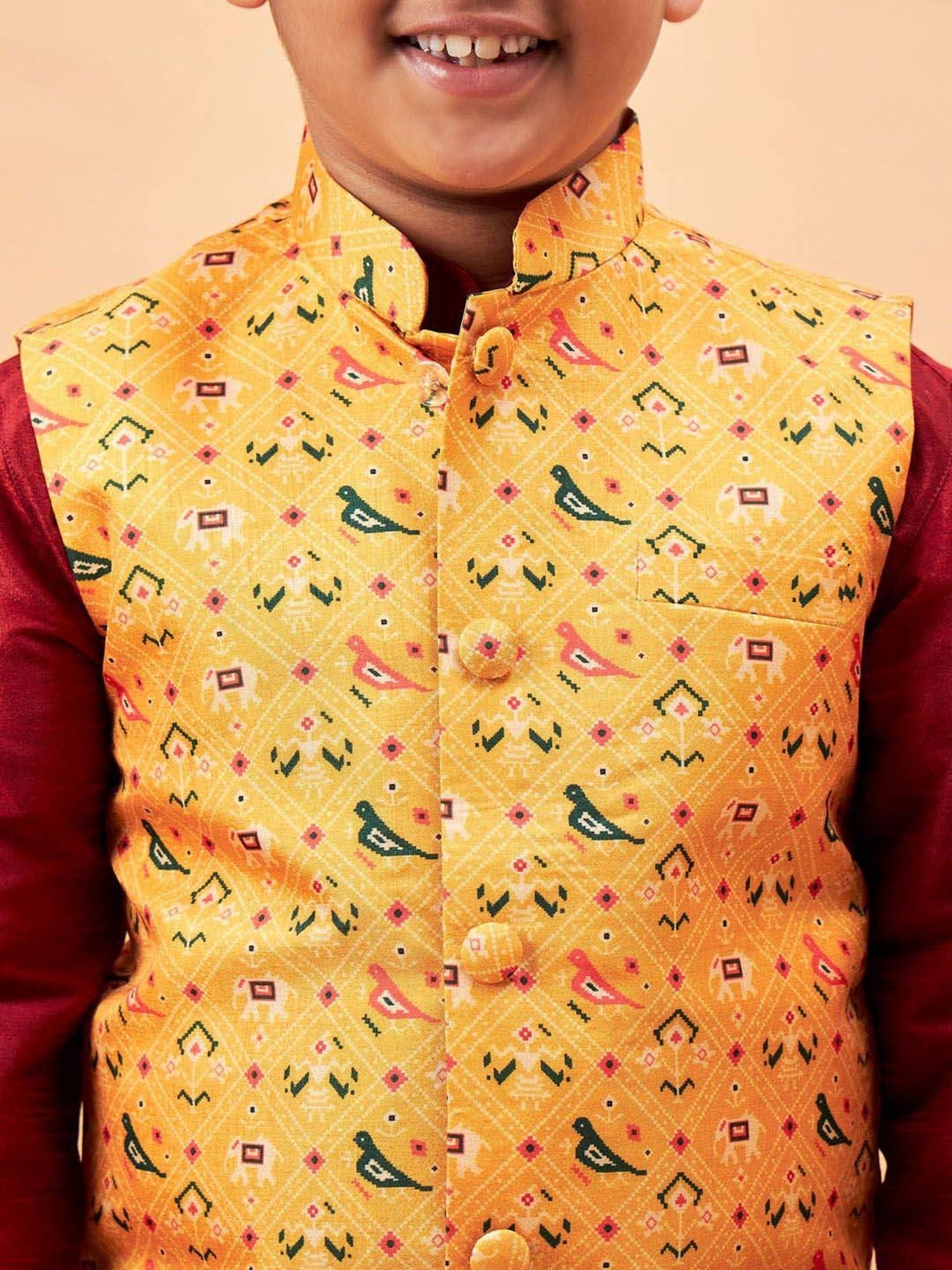 VASTRAMAY Boys Yellow Printed Indowestern