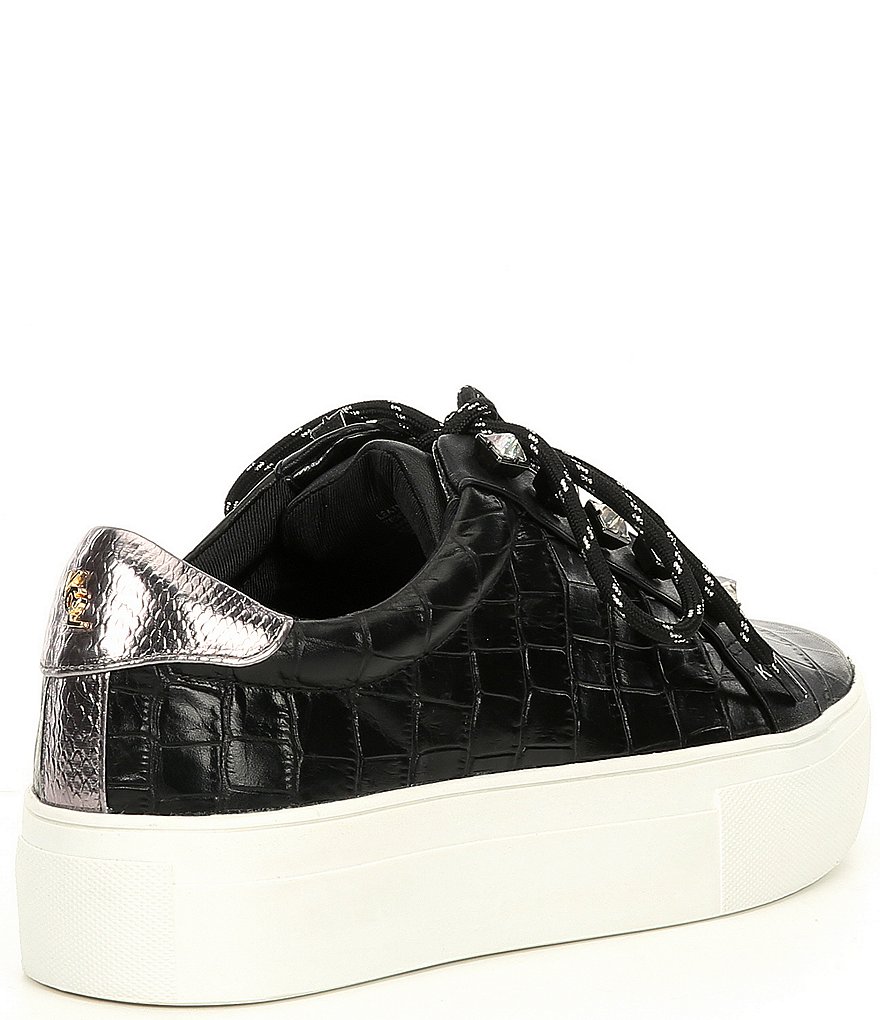 Kurt Geiger London Liviah Jewel Embellished Croc Embossed Leather Sneakers