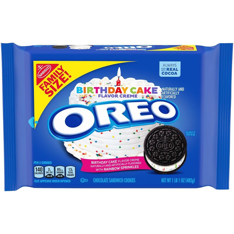 Oreo Birthday Cake Flavor  Chocolate Sandwich Cookies Family Size - 17oz