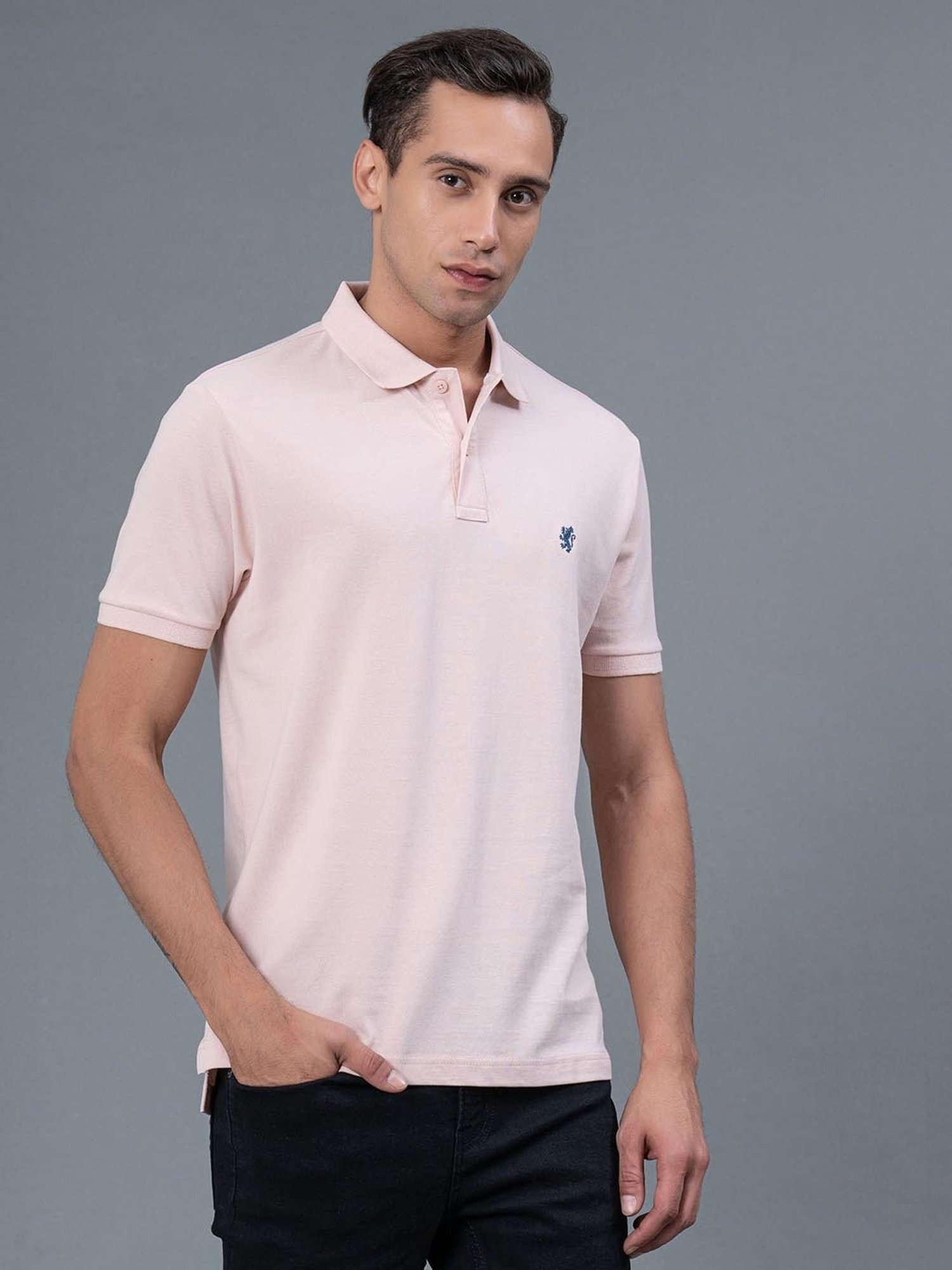 Red Tape Light Pink Regular Fit Cotton Polo T-Shirt