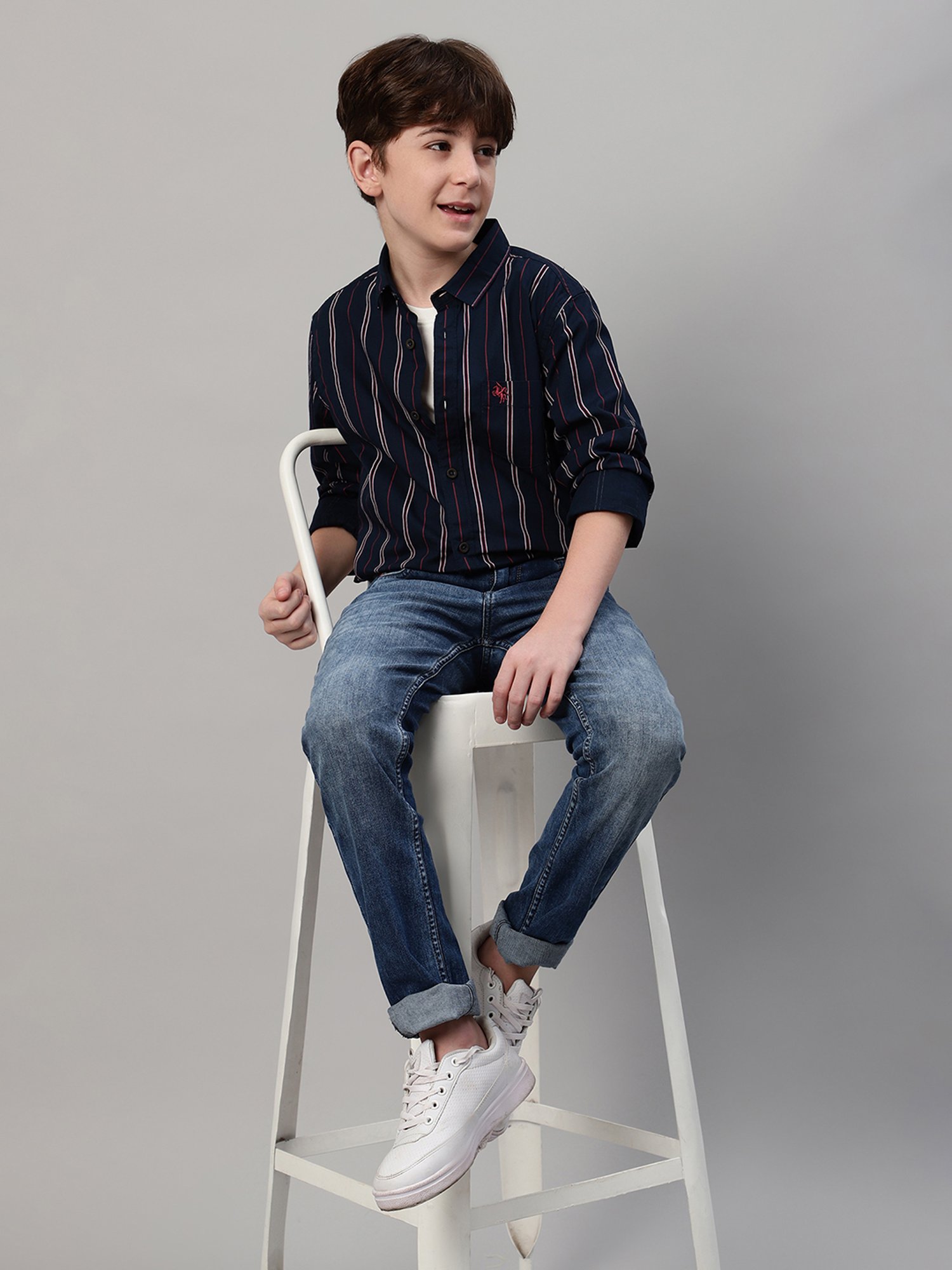 Cantabil Boys Navy Striped Full Sleeves Shirt