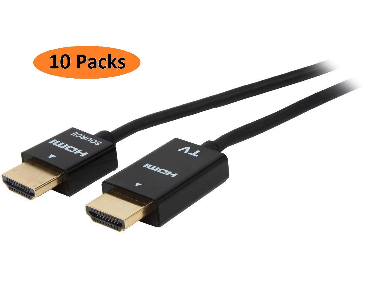 Nippon Labs HDMI-RM-6-10P 6 ft. RedMere HDMI 2.0 Male to Male Super Slim 36 AWG Cable Supporting Ethernet / 4K / 3D, Black - 10 Packs
