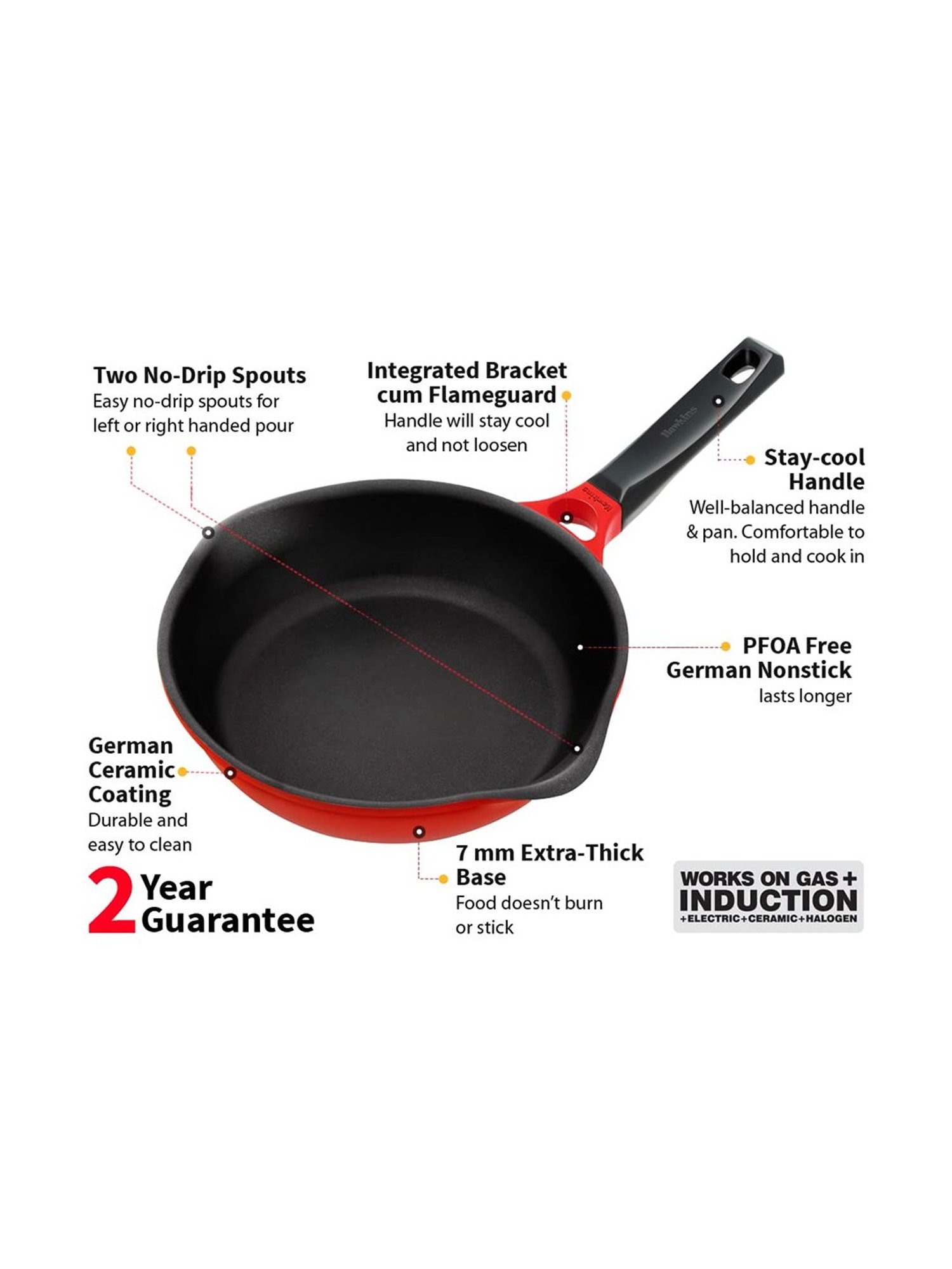 Hawkins Red Aluminium Frying Pan - 24 cm