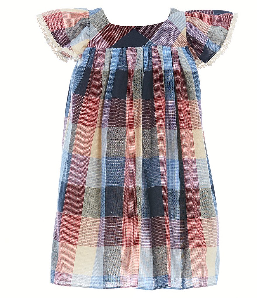 Laura Ashley Little Girls 2T-6X Flutter-Sleeve Buffalo-Plaid A-Line Dress