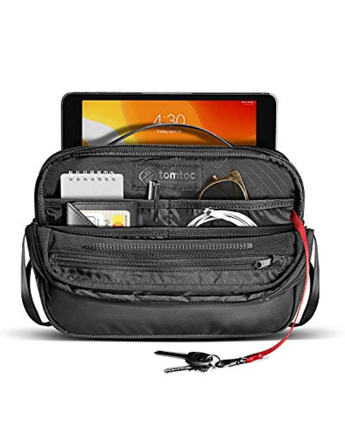 tomtoc Men's Shoulder Bag with Smart Organization for Electronic Accessories, Messenger Bag Fit 7.9 iPad Mini, Waterproof Crossbody Bag Travel Storage for Switch/iPhone/Cable/Power Bank (H02-A02D)
