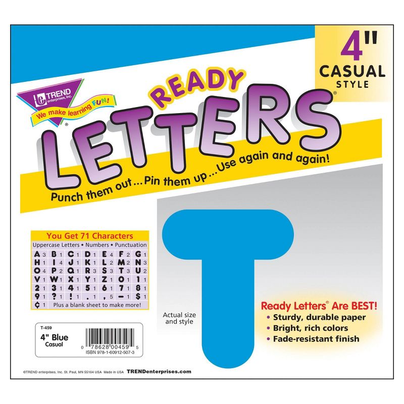 6pk 4" Casual Uppercase Ready Letters Blue - TREND