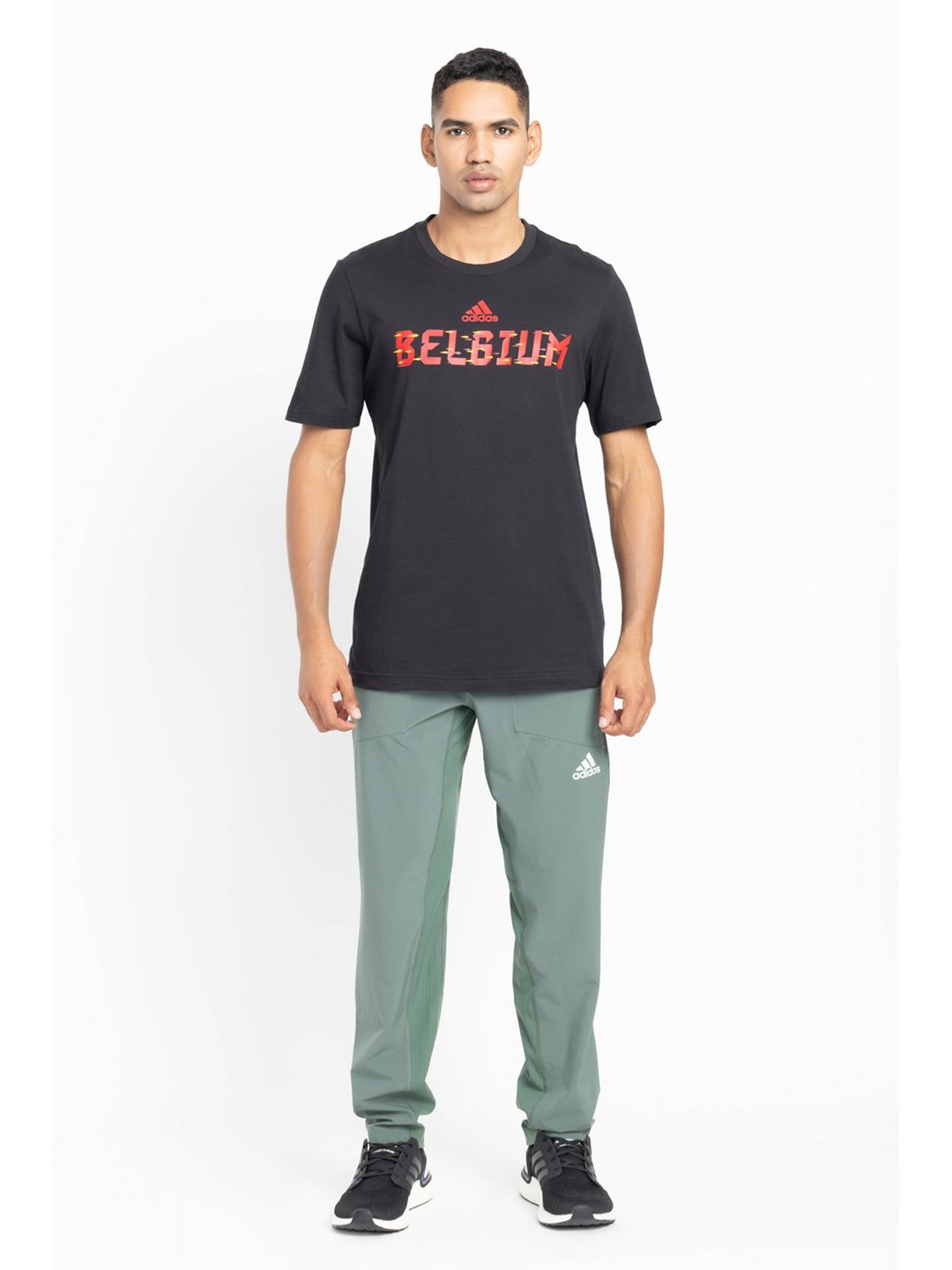 adidas Black Regular Fit Cotton BELGIUM T-Shirt