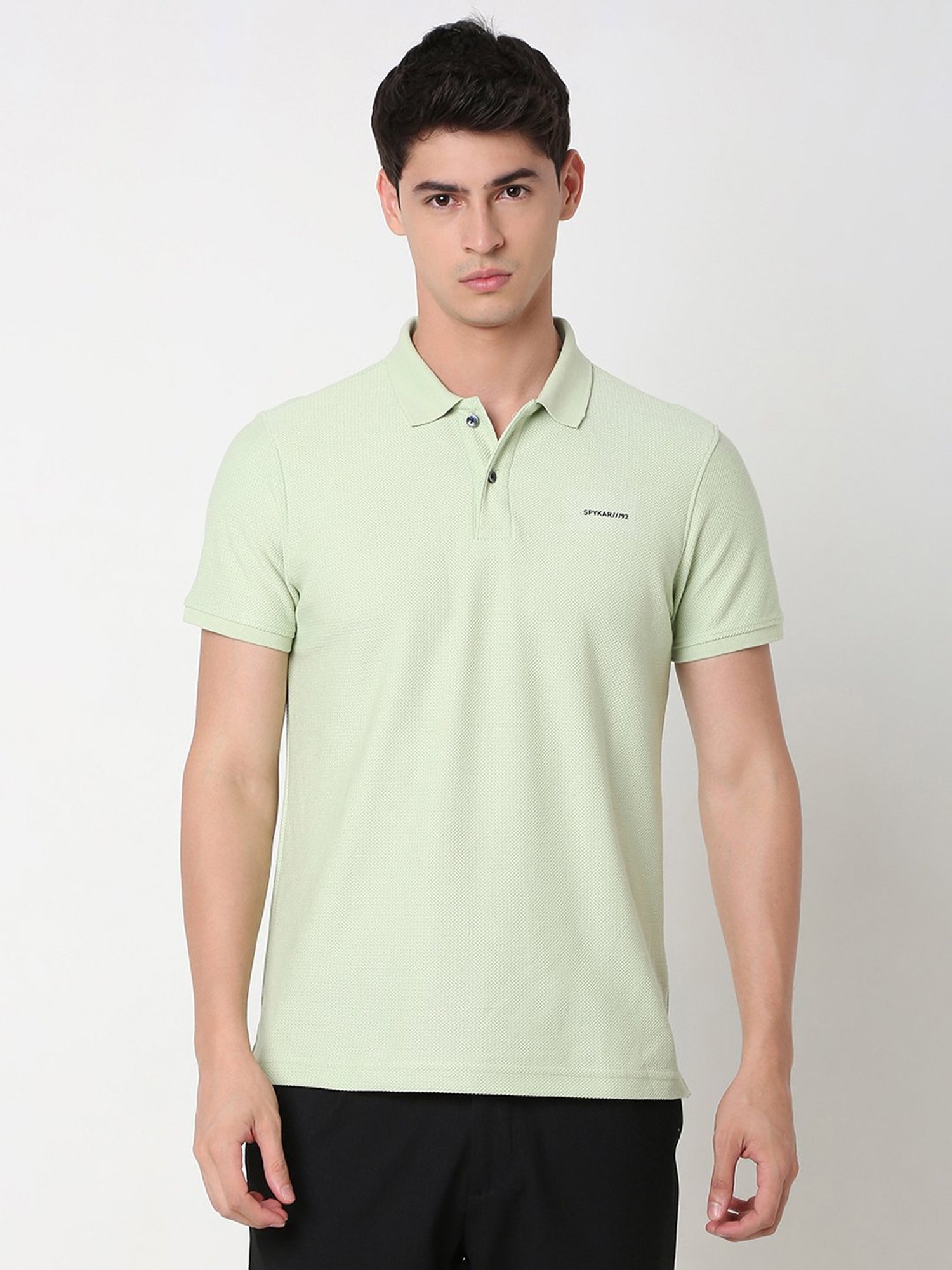 Spykar Mint Green Slim Fit Polo T-Shirt