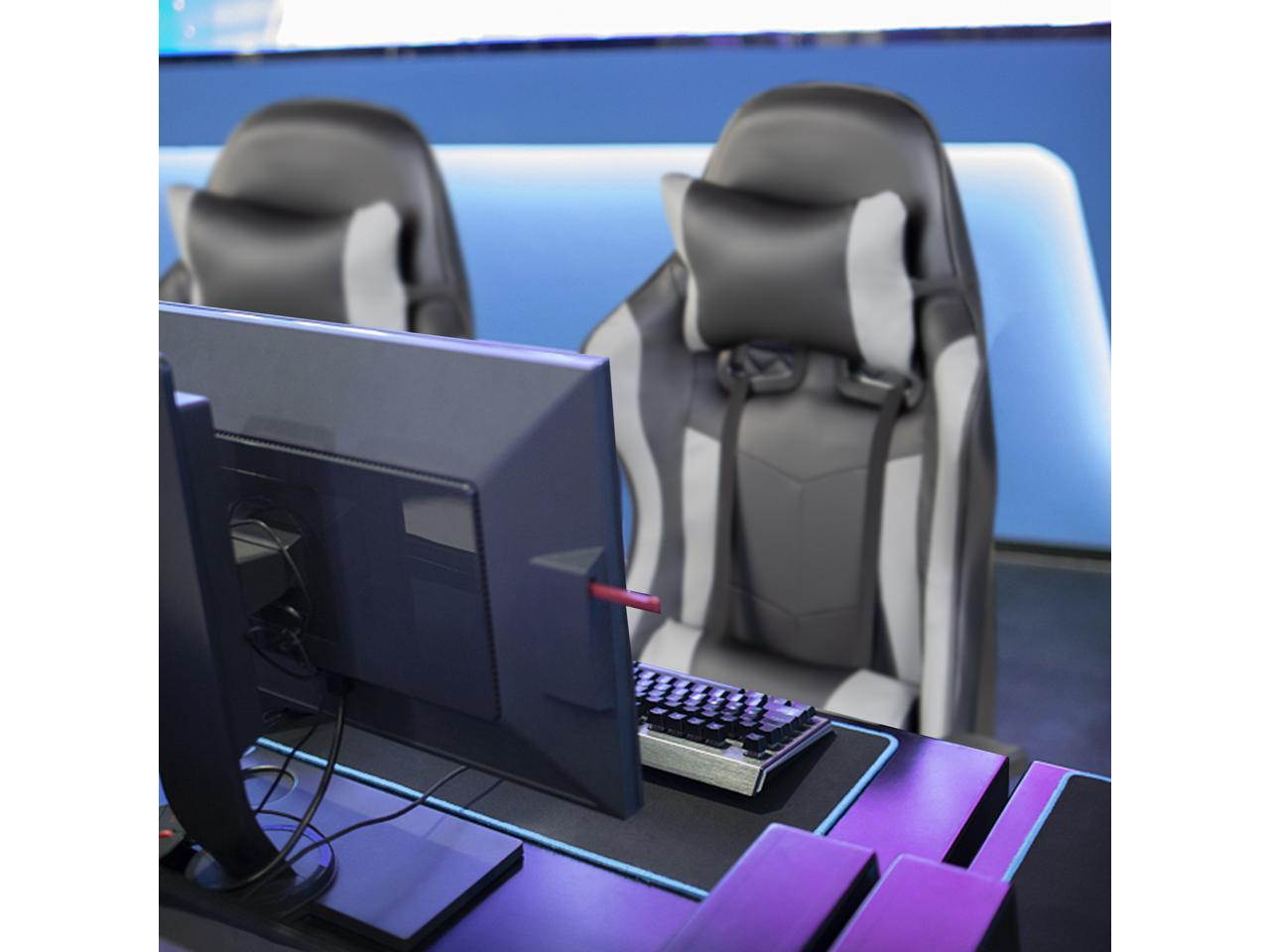 Weekan Gaming Chair Pu Leather Ergonomic Desk Racing Chair Height Adjustable Office Recliner With Removable Headrest Pillow and Massage Lumbar Cushion,Gray