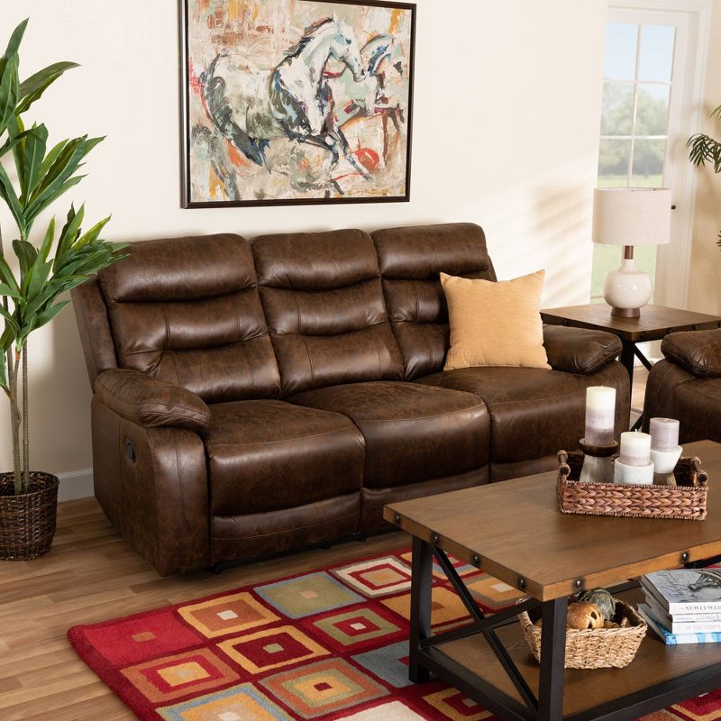 Beasely Faux Leather Upholstered 3 Seater Reclining Sofa Brown - Baxton Studio