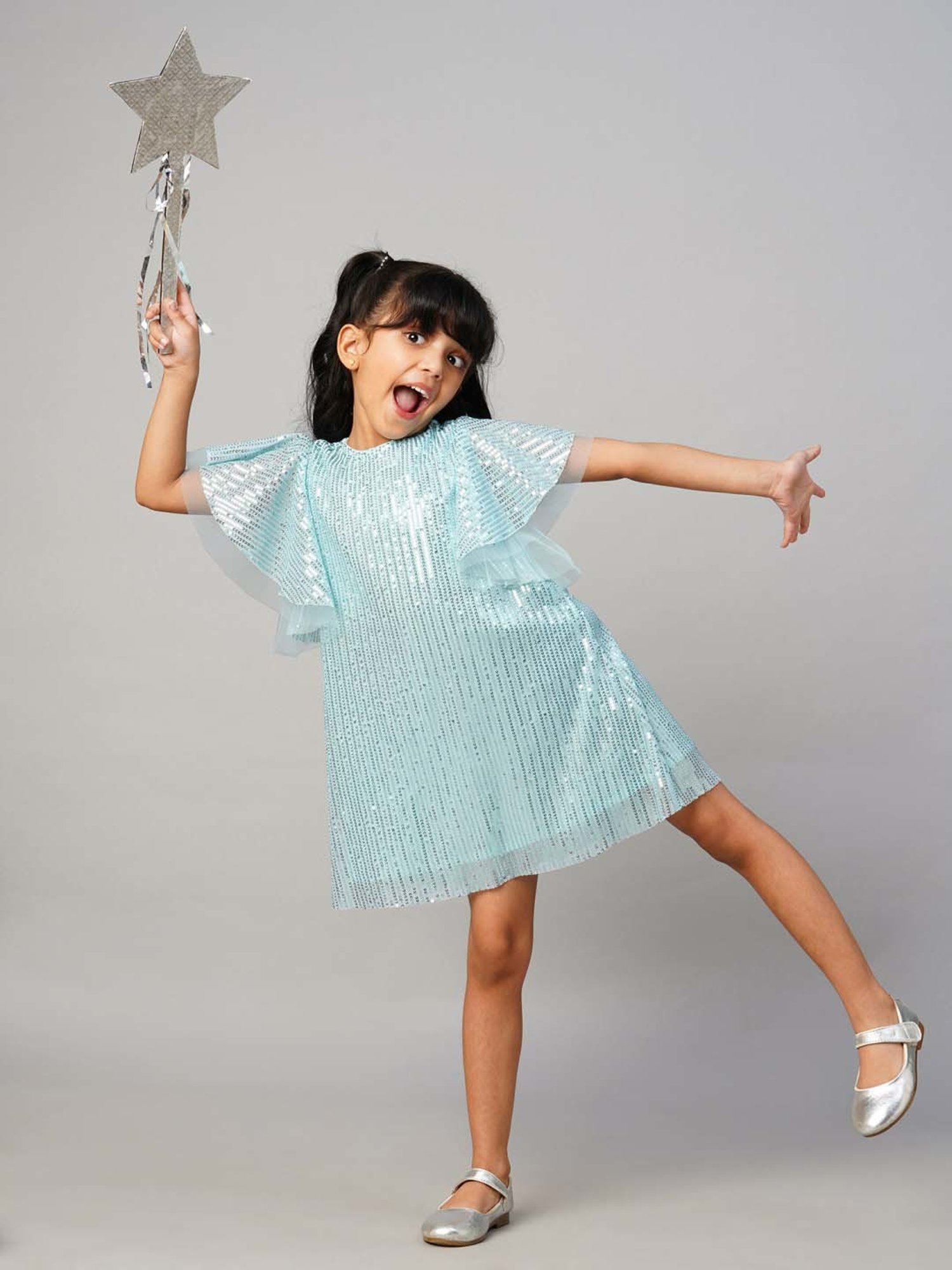 Lil Drama Kids Blue Embellished Dress