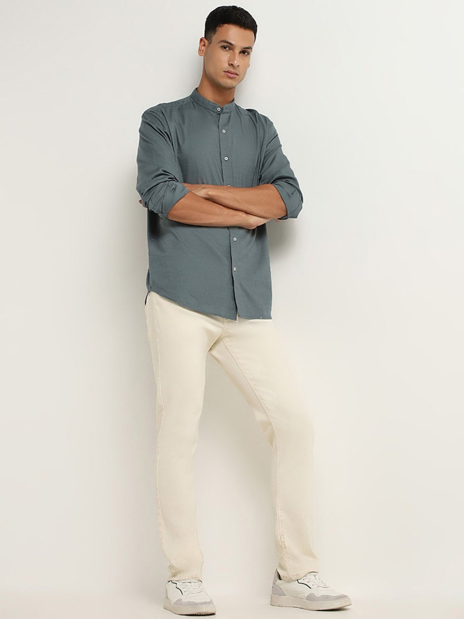 Ascot by Westside Teal Relaxed Fit Solid Shirt