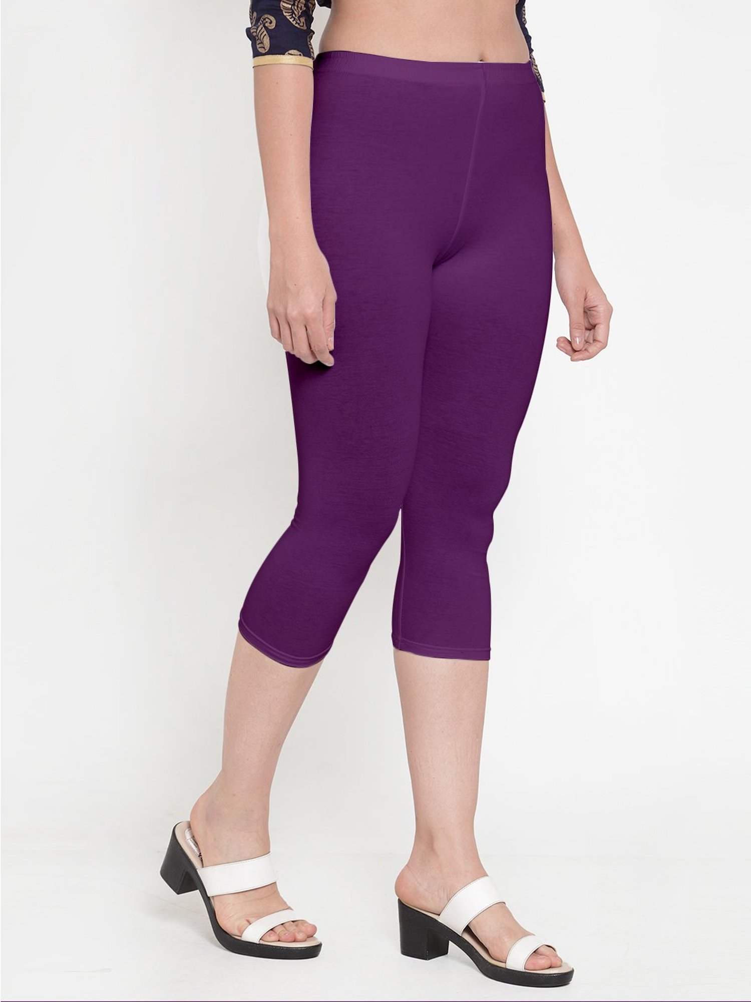 Gracit Beige & Purple Mid Rise Capris - Pack Of 2