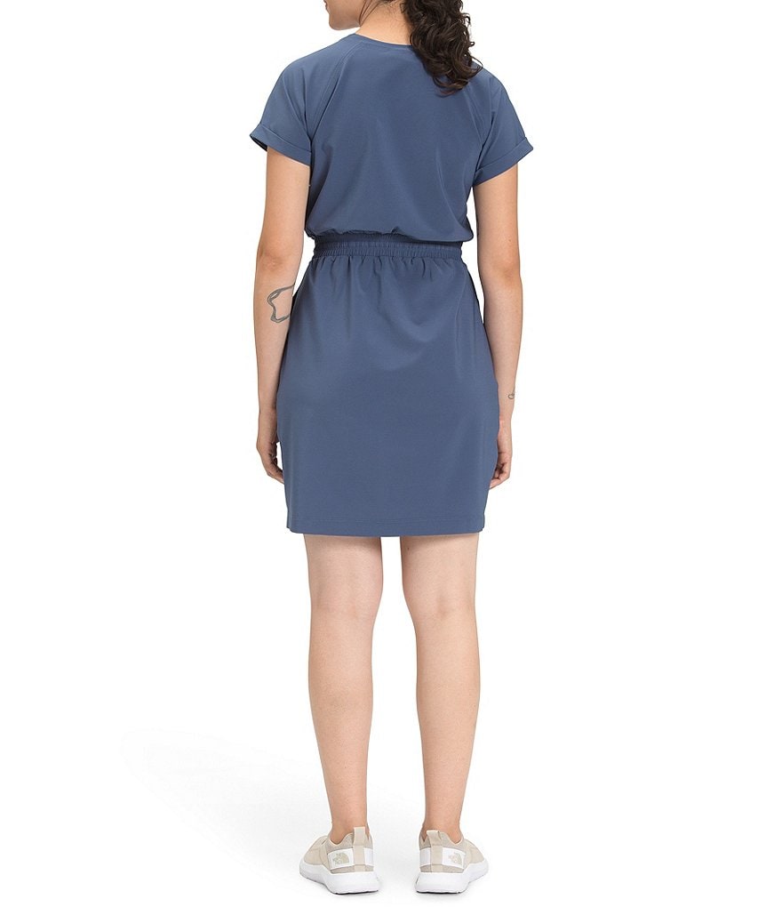 Aventura Salem Organic Cotton Crew Keyhole Neck Short Cuffed Sleeves Dress
