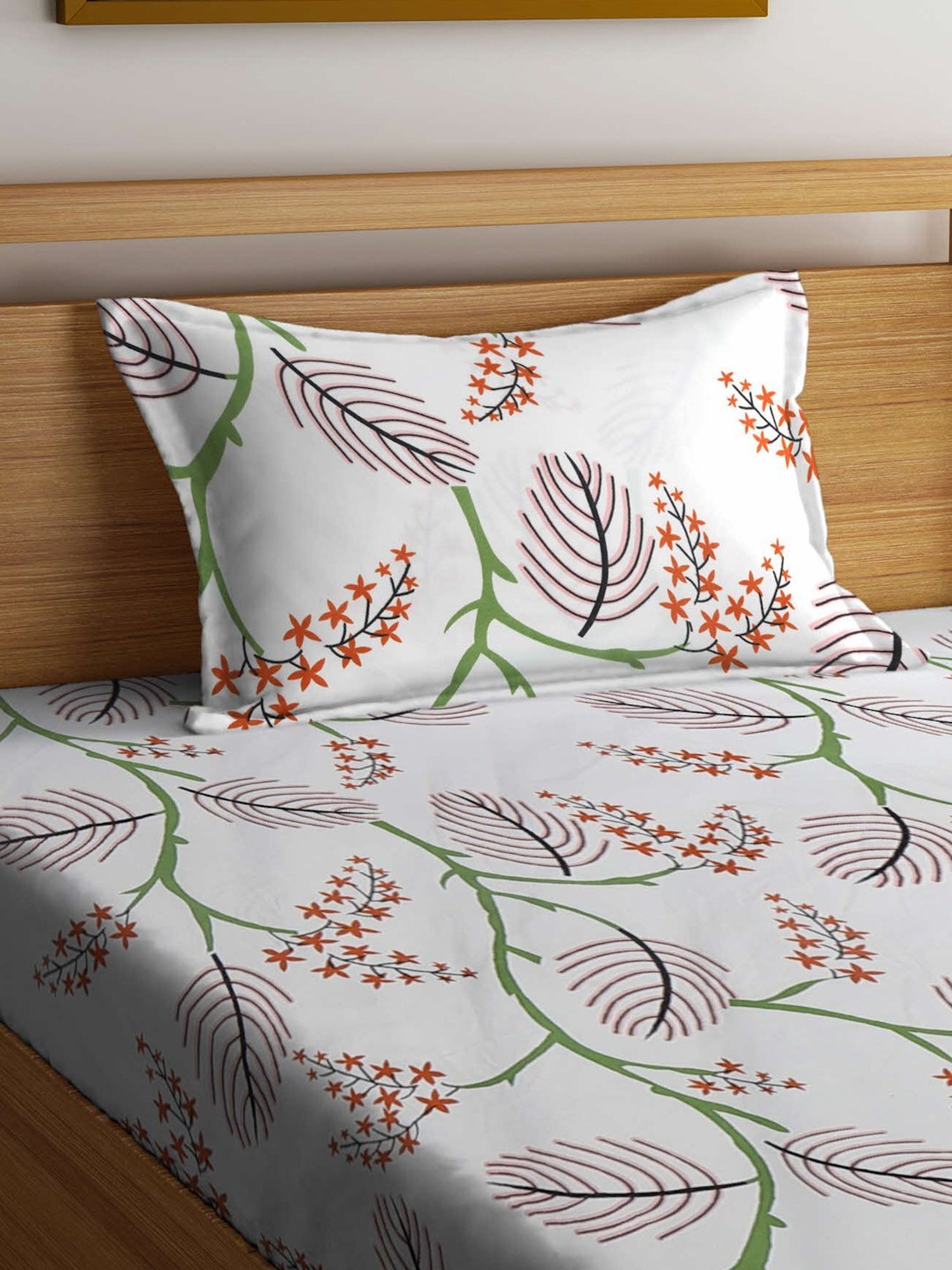 Klotthe Printed Multicolor 300 TC Cotton Blend Single Bed Sheet with Pillow Cover