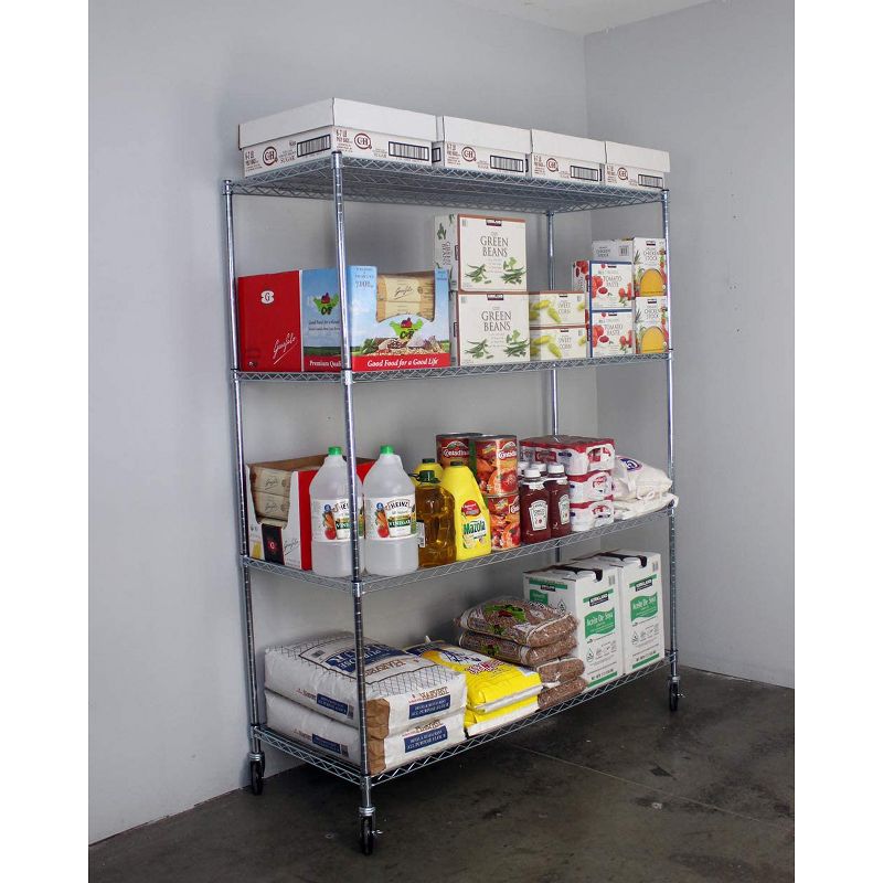 SafeRacks WS-602472-ZW4 24 x 60 x 72-Inch 4-Tier Storage Heavy-Duty 350-Pound Shelf Steel Wire Shelving Rack with Wheels, Stainless