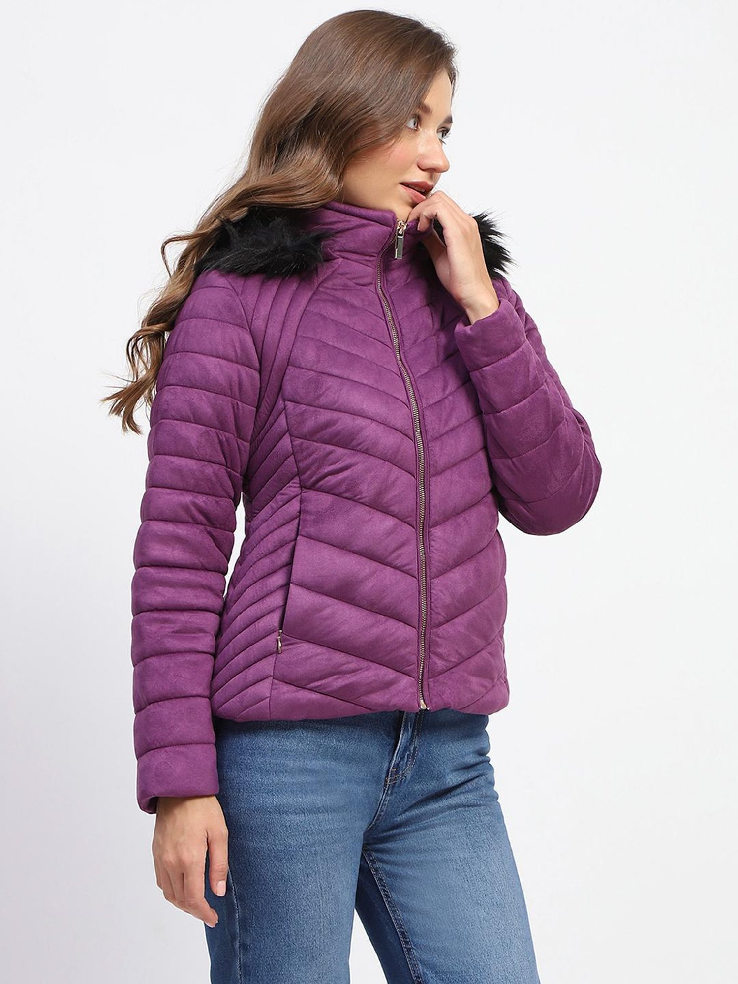 MADAME Purple Regular Fit Puffer Jacket