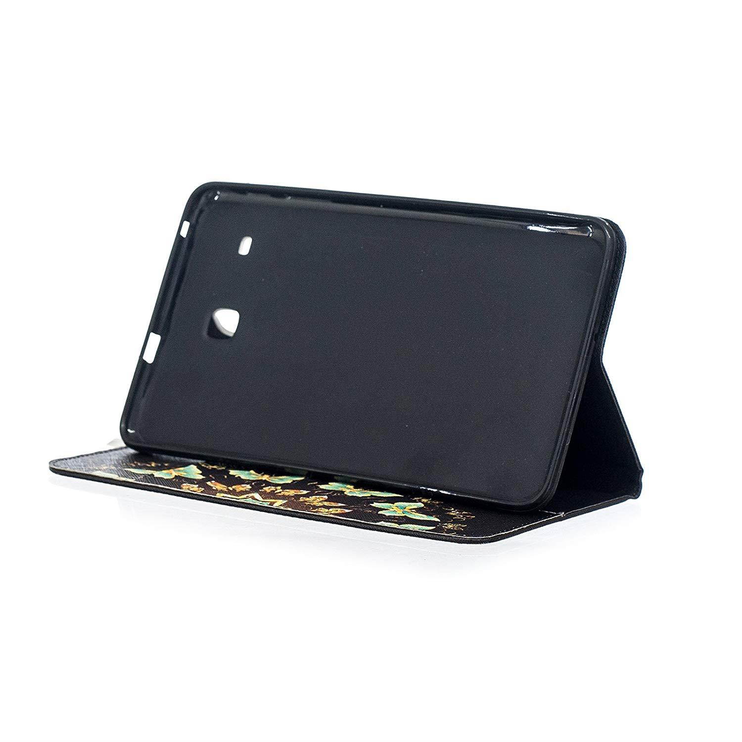 Galaxy Tab E 8.0 Case - UUcovers Ultra Slim Lightweight PU Leather Stand Flip Case Cover with Card Slots for Samsung Galaxy Tab E 8.0 Inch SM-T378 / SM-T377 / SM-375, Glowing Golden Butterfly