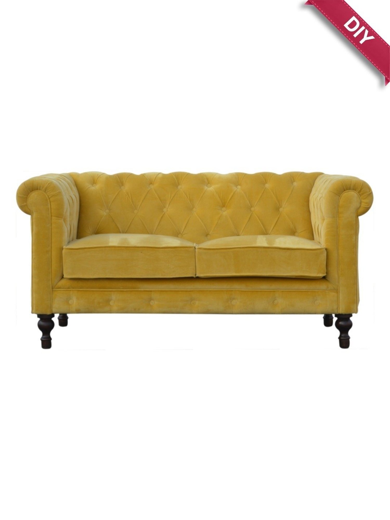 Artisan Furniture Chesterfield Quilted Yellow Wood 2 Seater Sofa