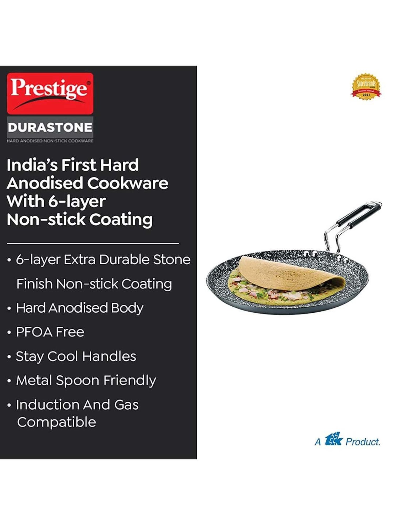 Prestige Black Hard Anodised 25 cm Non-Stick 6-Layer Omni Tawa