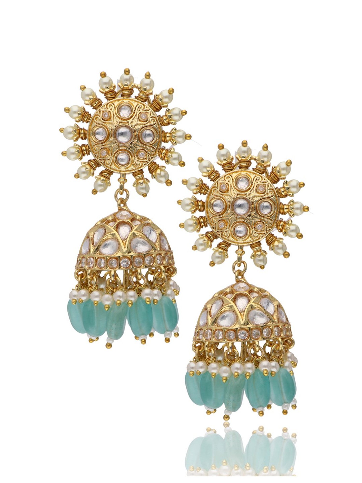 Curio Cottage Bridal Pastel Chakra Mint Green Jhumki Earrings