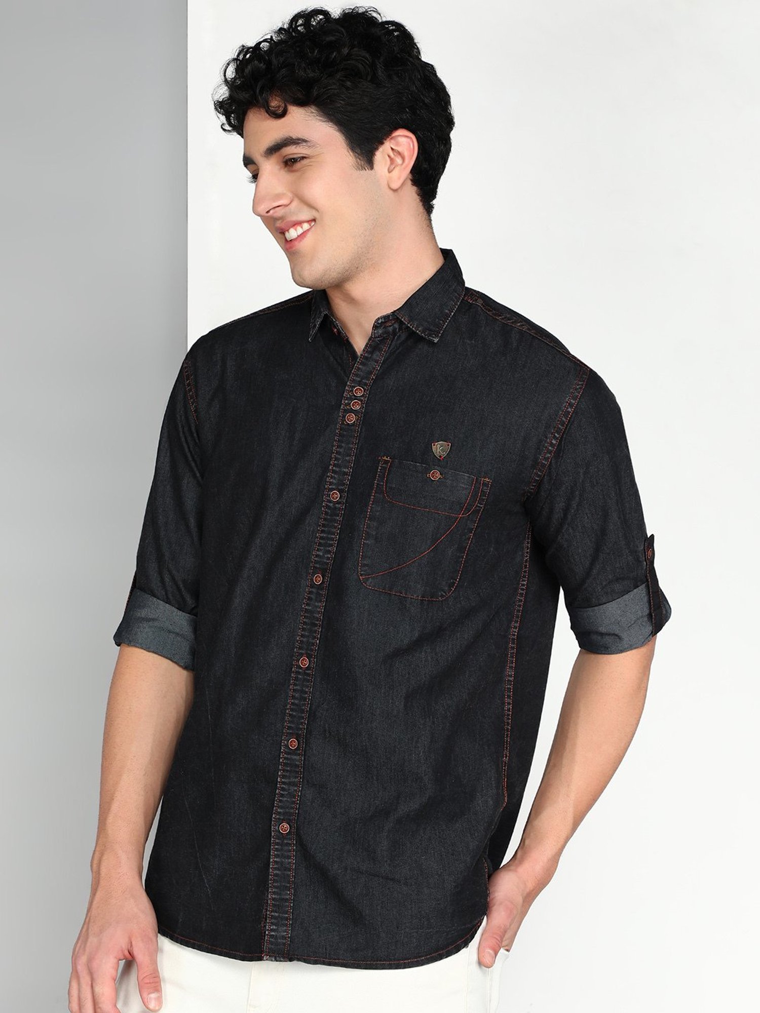 Kuons Avenue Cobalt Blue Slim Fit Denim Shirt