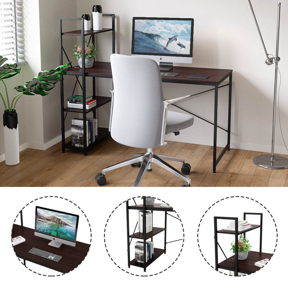 Bestier 63 Inch Computer Desk with Storage Shelves, Modern Bookshelf Desk with Headphone Hook Large Workstation Writing Desk with Reversible Bookshelves Home Office Work Table Study Desk Grey