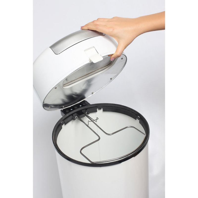 Bubula Step 64418 Premium Steel & Aluminum Diaper Waste Pail with Air Tight Lid and Security Lock for Nursery or Any Room Use, White and Silver