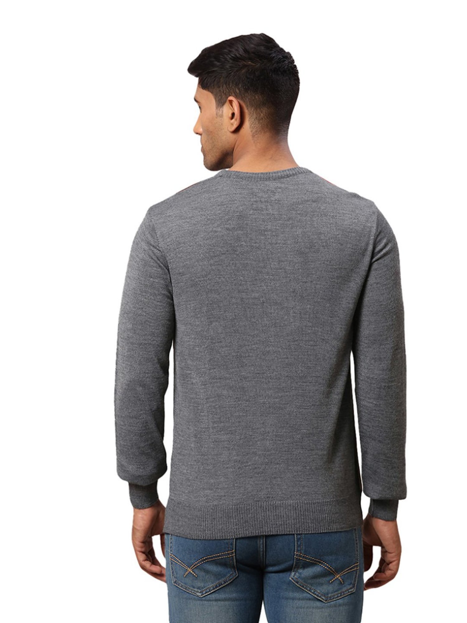 Raymond Grey & Orange Regular Fit Colour Block Sweater
