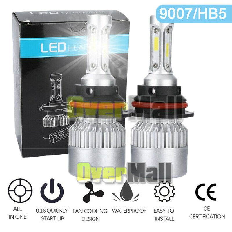 1 Pair 3-Side 9007 HB5 LED Headlight Kit HI-LO Dual Beam Bulbs 600000LM 6500K US