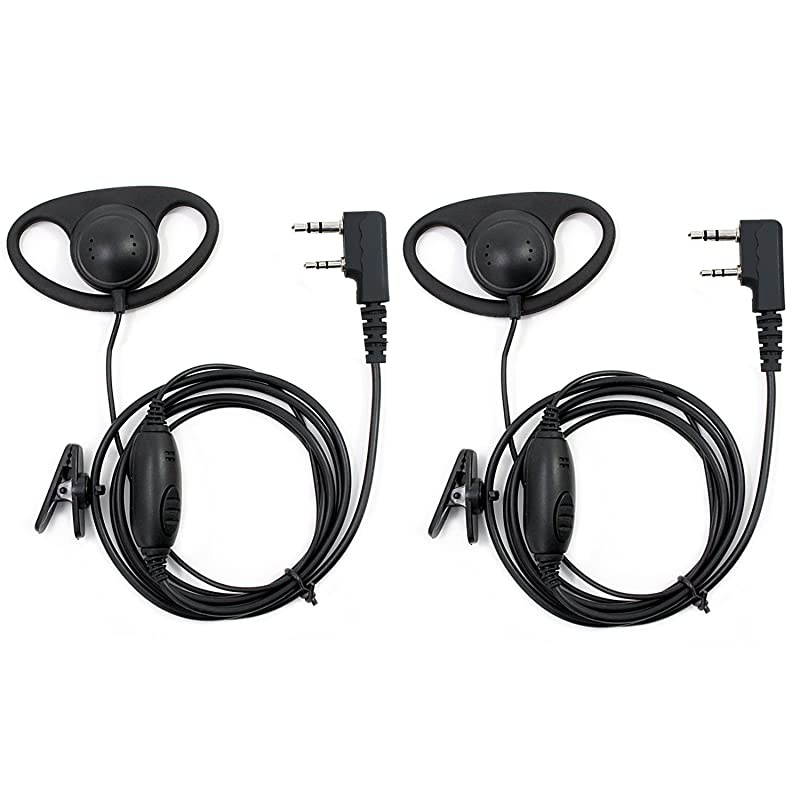 2 Pin D Shape Security Clip-Ear Earphone Headset Compatible with Retevis Kenwood PUXING UV5R UV82 888S H777 Radio with PTT MIC (10 Pack)