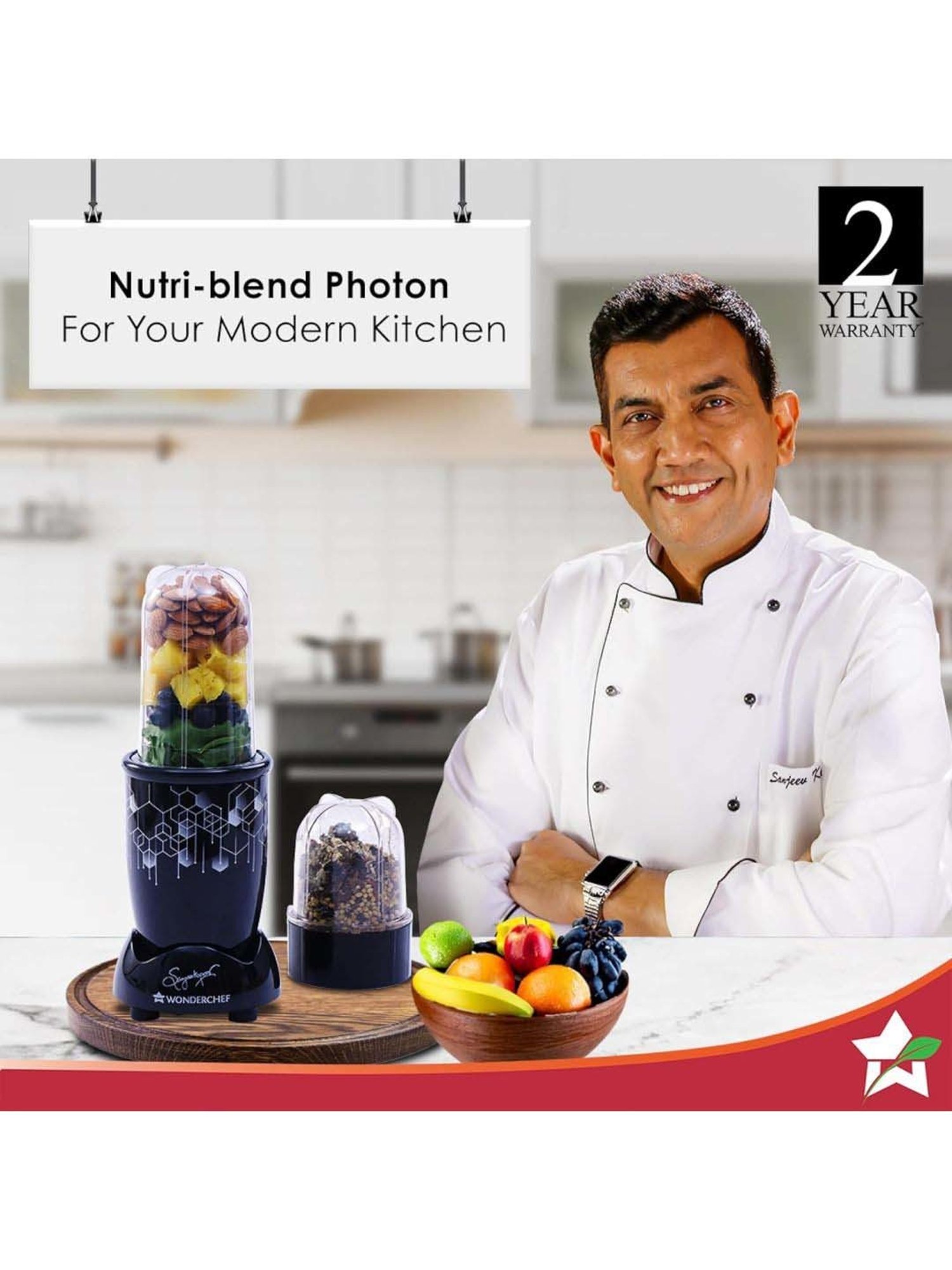 Wonderchef Nutri Blend Photon 400W Mixer- Grinder with 2 Unbreakable Jars & Sipper Lid (Black)