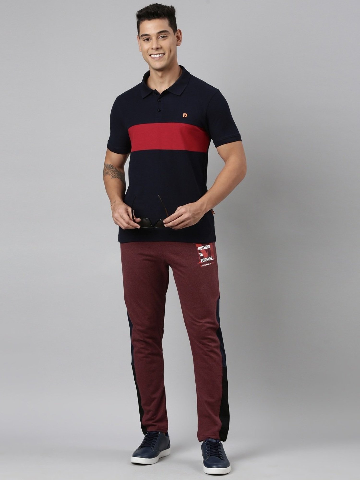 Dixcy Scott Maximus Maroon Cotton Regular Fit Colour Block Sports Trackpants