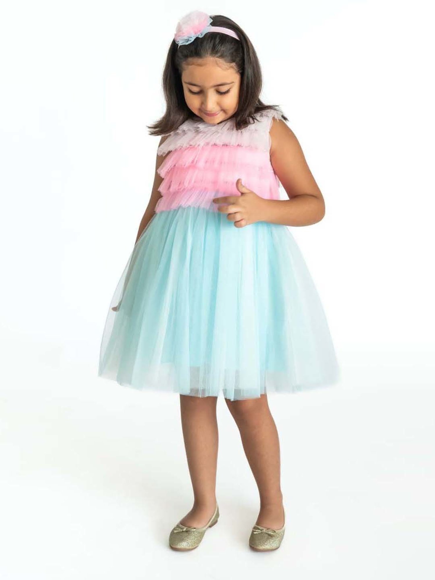 A Little Fable Kids Pink & Blue Regular Fit Dress