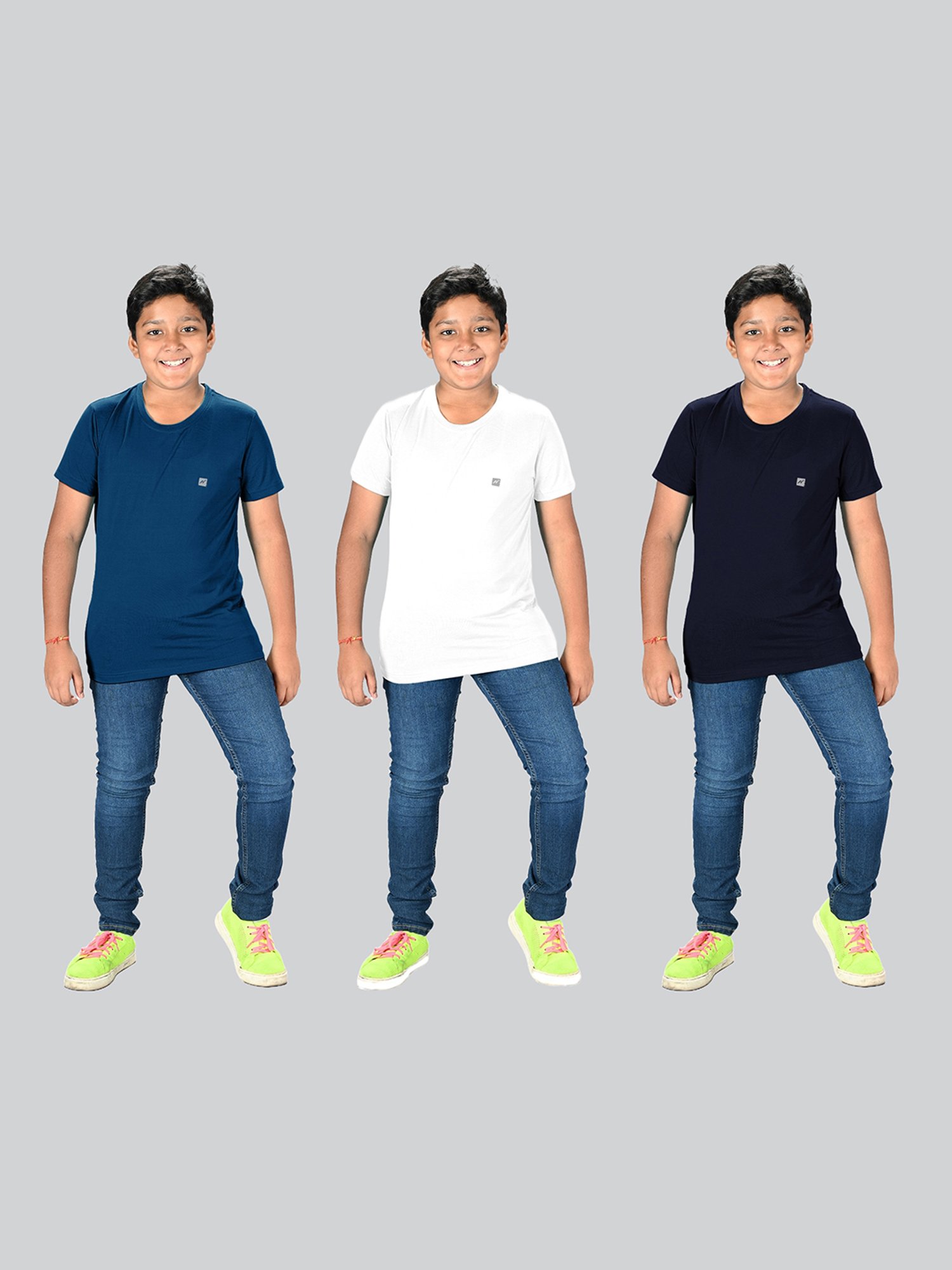 Lux Nitro Boys Blue Solid T-Shirt (Pack Of 3)