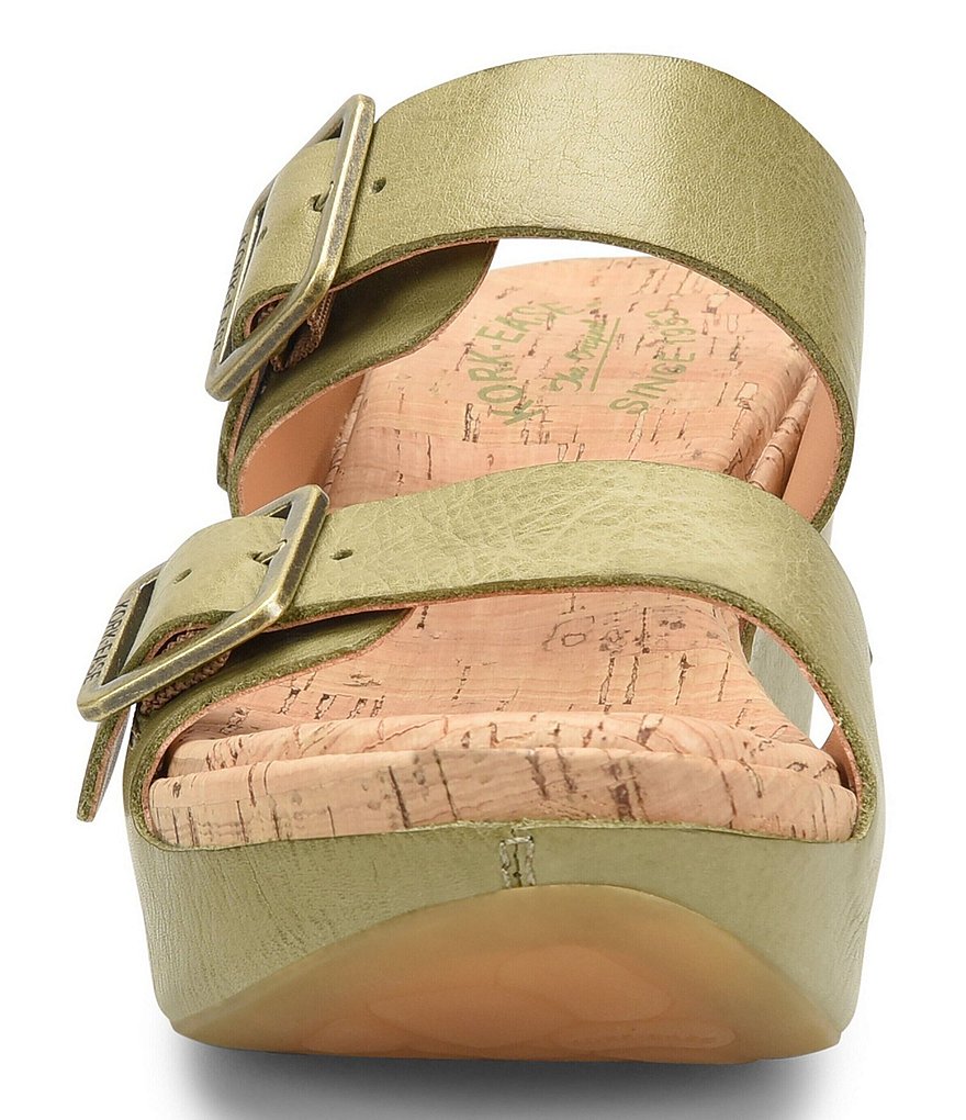 Kork-Ease Grace Leather Buckle Strap Platform Wedge Slide Sandals