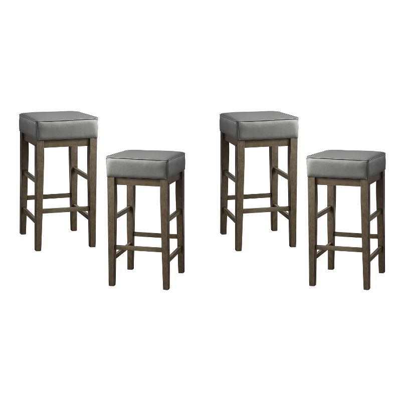 Lexicon 29 Inch Pub Height Wooden Bar Stool Leather Seat Barstool, Gray (2 Pack)