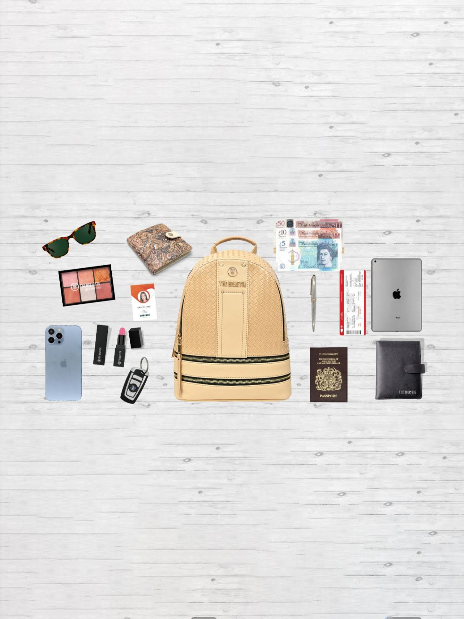 THE HOLISTIK Retro Wave Beige Textured Medium Backpack