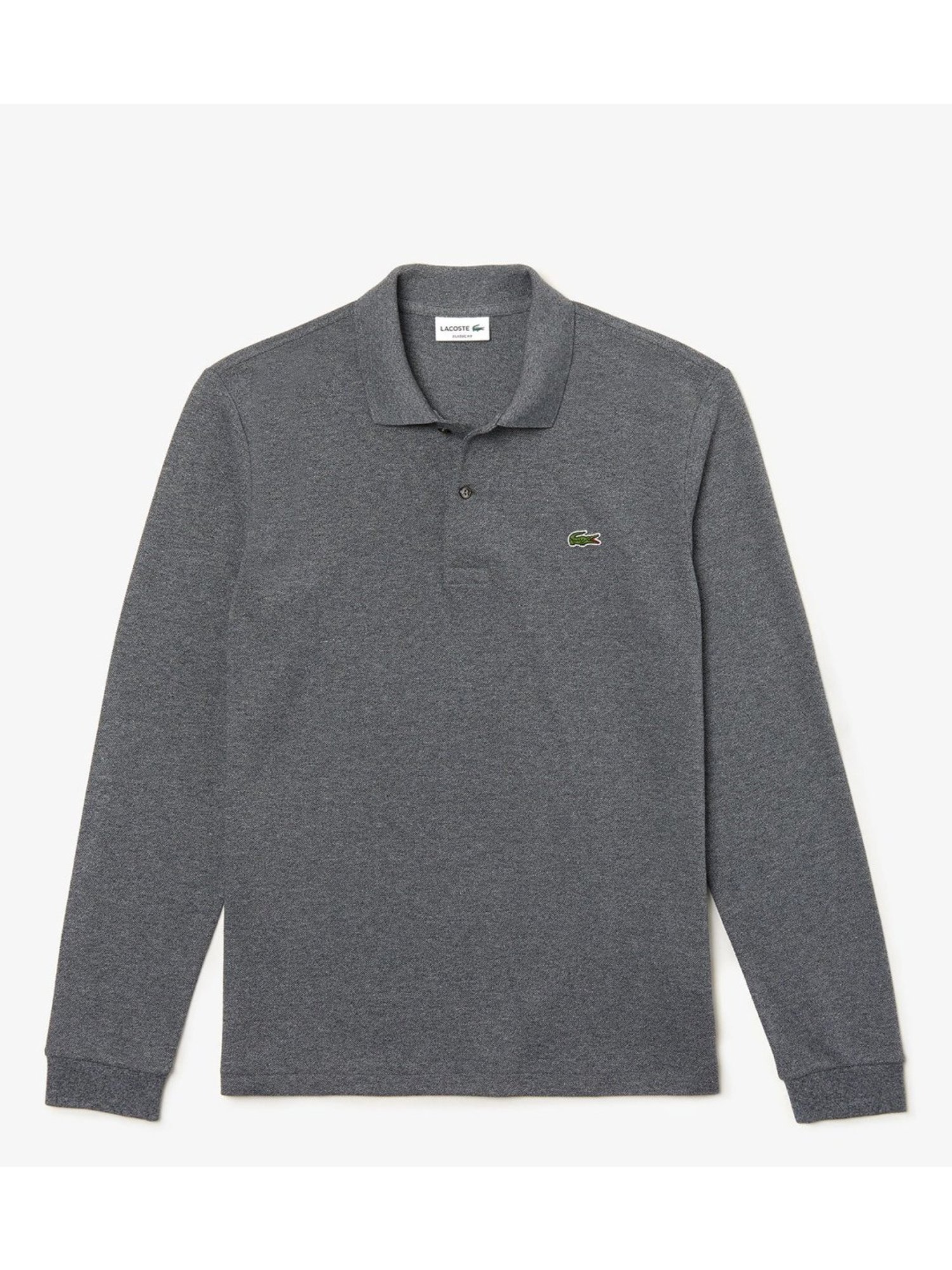 Lacoste Grey Long-Sleeve In Marl Petit Pique Boxy Fit Polo T-Shirt