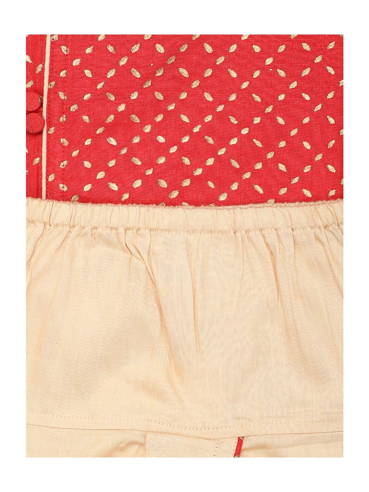 Fabindia Kids Red & Beige Printed Kurta with Dhotis