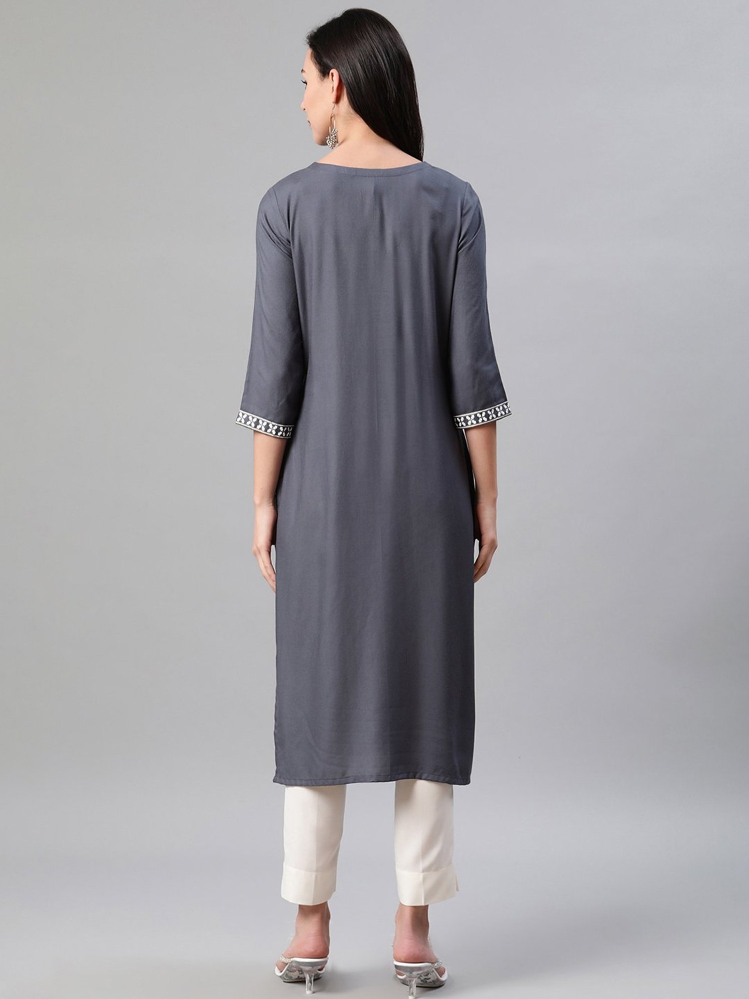 Ziyaa Grey Printed Straight Kurta